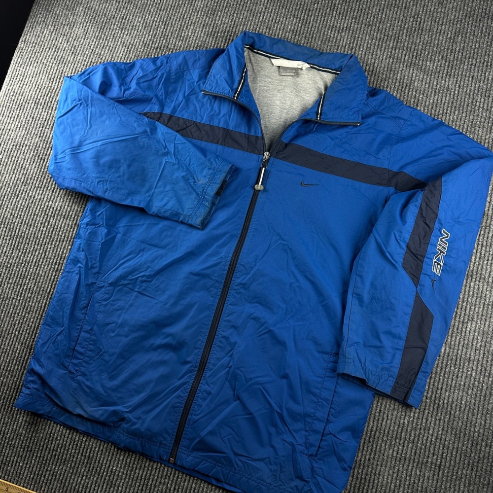 VTG Nike Vintage Windbreaker Jacket Mens L Blue Navy Colorblock Jersey Lined Zip